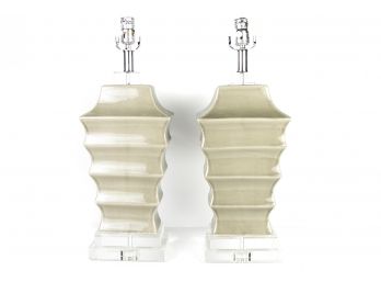 (107) Pair Of Sage Green Ceramic Table Lamps