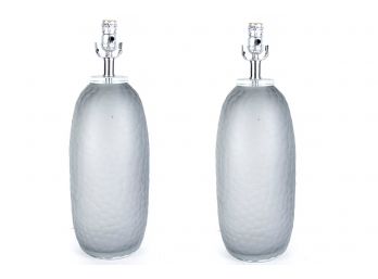(36) Pair Of Grey Frosted Textured Glass Table Lamps
