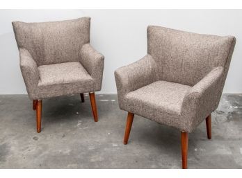 (2) Pair Of Wingback Tweed Armchairs
