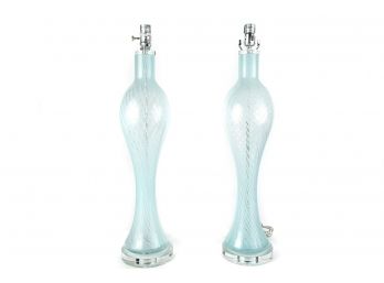 (76) Pair Of Swirled Glass Vase Form Table Lamps