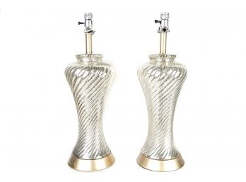 (100)  Pair Of Twisted Mercury Glass Table Lamps