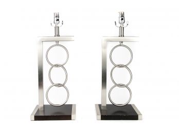 (99) Pair Of Brushed Nickel Table Lamps
