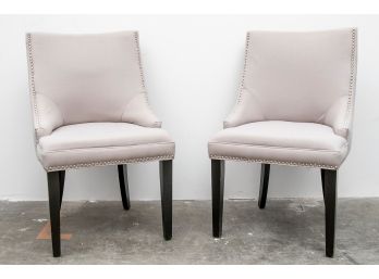 (17) Pair Of Safavieh Light Gray Linen Side Chairs