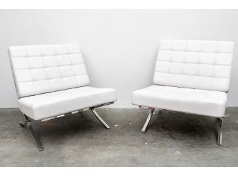 (24) Set Of Two White Modern 'Barcelona' Style Lounge Chairs