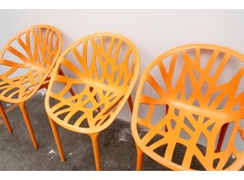 (30) Set Of Four Outdoor Orange Mod-made Branch Chairs