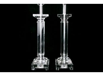 (97)  Pair Of Glass Candlestick Form Table Lamps
