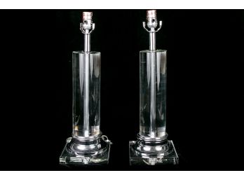 (98) Pair Of Nickel And Glass Table Lamps