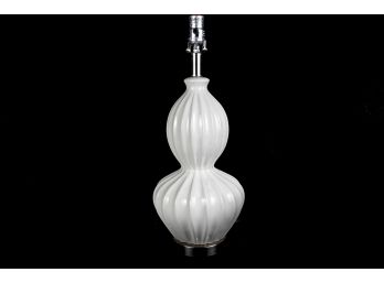 (53) White Ribbed Ceramic Gourd Shaped Table Lamp