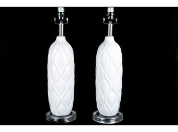 (41) Pair Of White Ceramic Table Lamps