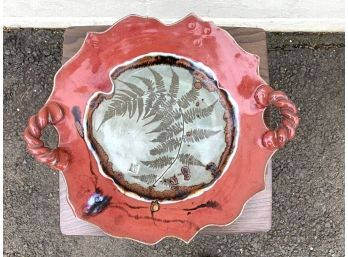 Large Vintage Glazed Ceramic Fern Serving Platter