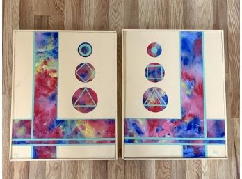 Pair Of Acrylic Abstract Paintings Signed Palma