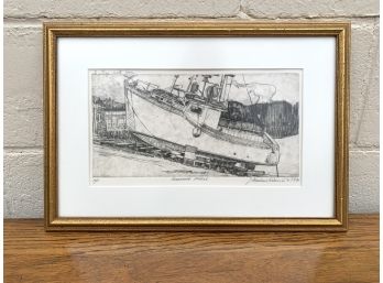 Vintage Lobster Boat Etching Artist Proof Signed Illegibly
