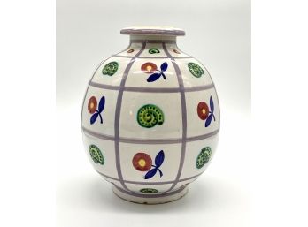 Mid Century Italian Hand Painted Glazed Ceramic Vase - By EP