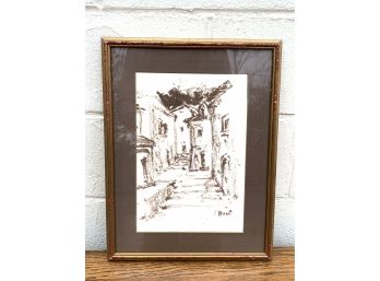 Vintage Street Scene Lithograph Signed In The Plate