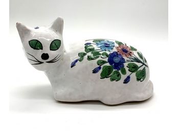 Mid Century Italian Hand Painted Ceramic Glazed Kitty Bank