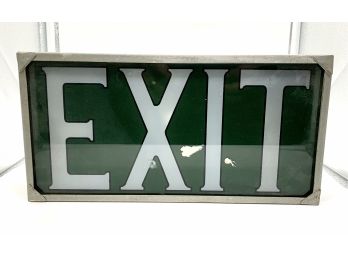 Vintage Industrial Green Glass Exit Sign
