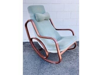 Rare Danish Modern Mid Century Brentwood Rocking Chair In Light Green Velvet
