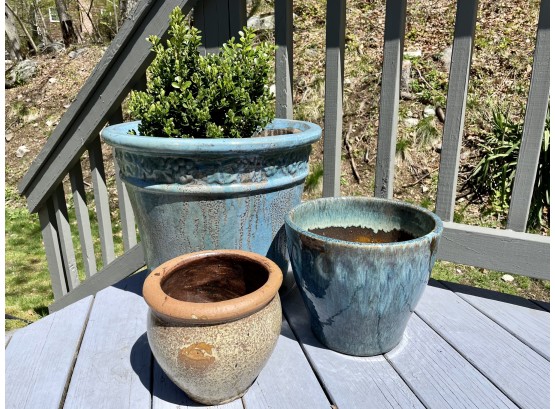 Three Outdoor Color Glazed Planters
