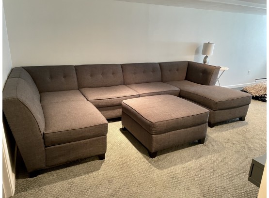 Five Piece Grey Sectional Sofa & Ottoman