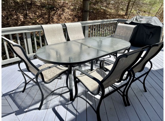Outdoor Patio Dining Set - Oval Table & Six Arm Chairs