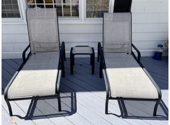 Two Chaise Lounge Chairs With Square Side Table