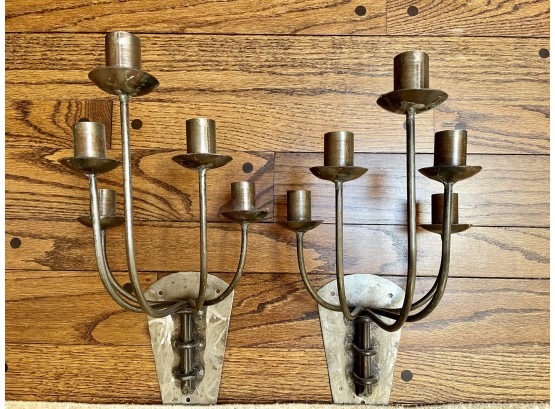 Pair Of Five Candle Metal Wall Sconces