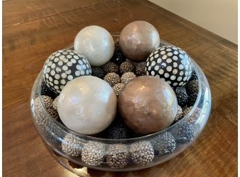 Glass Bowl Filled With Decorative Textured Balls