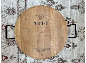 Distinct Round Wood Tray Repurposed From A Wine Barrel Cap