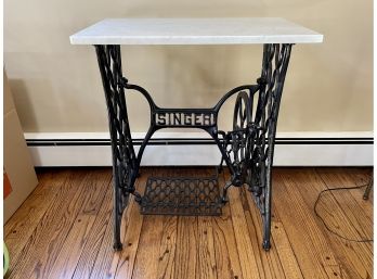 Marble Topped Side Table With Antique 'Singer' Sewing Machine Base