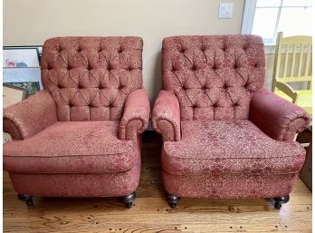 Pair Of Ethan Allen Tufted Back Upholstered Arm Chairs