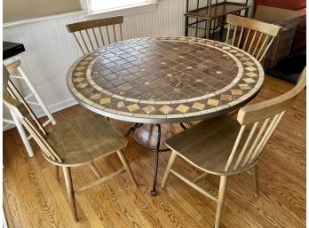 Tiled 48' Round Cafe Table With Four Spindle Back Wood Chairs