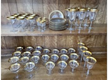 Forty Eight Piece Vintage Embossed Gold Rimmed Glassware Collection