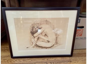 Custom Framed Signed Drawing Of Nude Woman