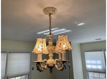 Pottery Barn Teen Chandelier With Beaded Lace Shades & Blue Accents