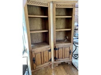 Pair Of Nicely Made Tall Pine Book Cases With Lower Cabinets