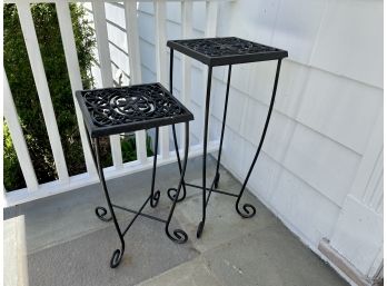 Two Outdoor Iron Metal Plant Stands