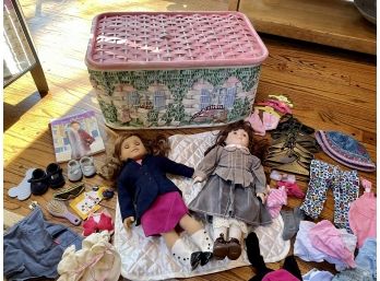 Basket With American Doll And Accessories