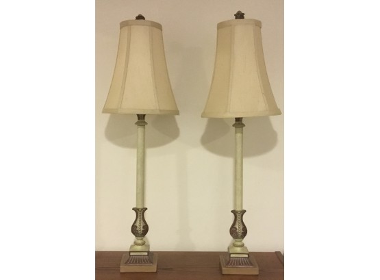 Pr. Matching Lamps Off White Candlestick Shape