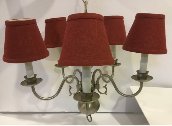 Vintage Brushed Silver Chandelier W Red Shades