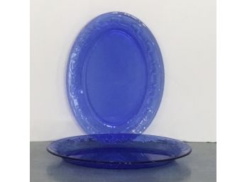 PR. Blue Oval Glass Platters