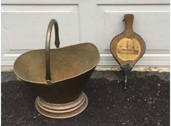 Vintage Brass Coal Bucket, Carrier & Bellow