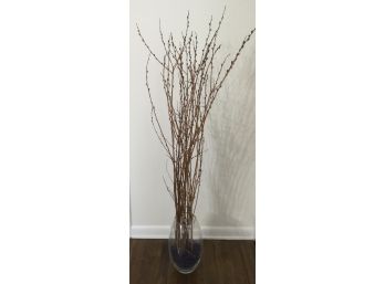 Pottery Barn Glass Floor Standing Vase W Pussywillows