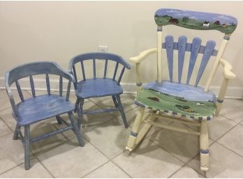 Hand Painted Rocking Chair & 2 Childs Chairs