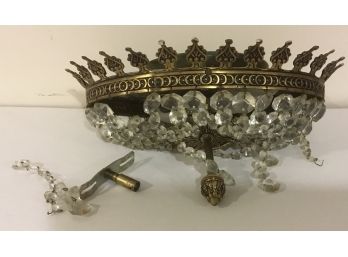Antique Crystal & Brass Ornate Oval Chandelier