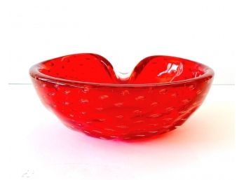 Murano Mid Century Red Bubble Dish