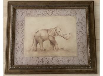 Vintage Framed And Matted Print Of Elephant