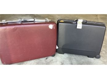 Vintage Delsey Club Hardside Black Suitcase With Wheels And Red American Tourister Hardside Suitcase