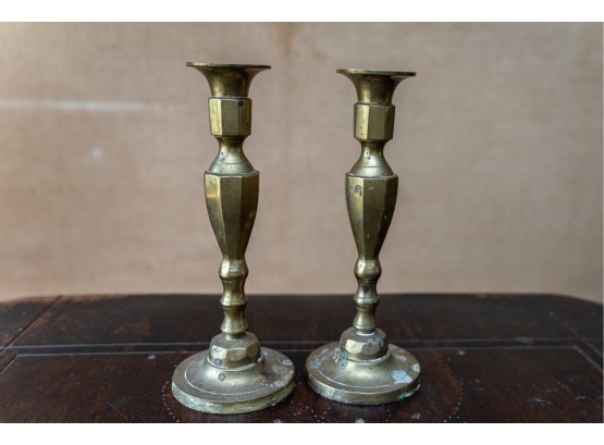 Vintage 12-inch Brass Candlesticks - A Pair