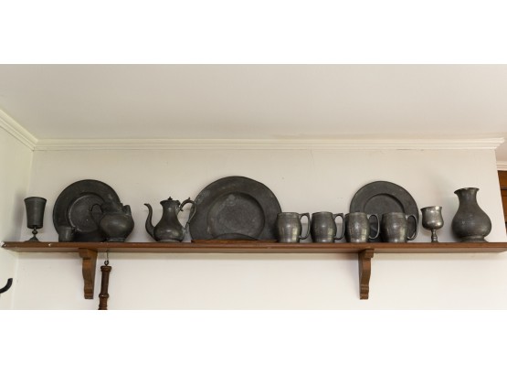 Collection Of Antique Pewter Pitchers, Plates And Tankards