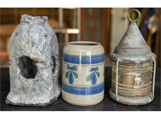 Antique Lantern, Painted Ceramic Vase And Sculpture